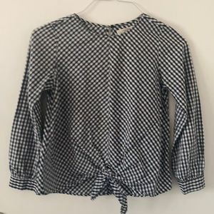 Zara Girls gingham long sleeve tie front top